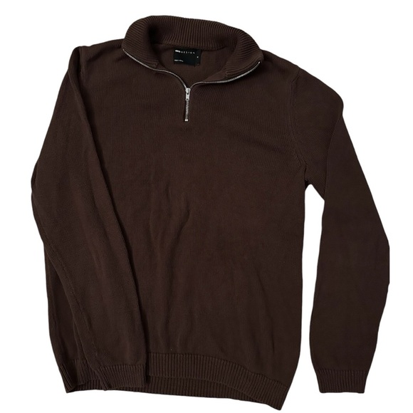 ASOS DESIGN lambswool quarter zip sweater in brown - Picture 5 of 6